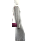 Tweed Quilted Wallet On Chain WOC Fuchsia Purple