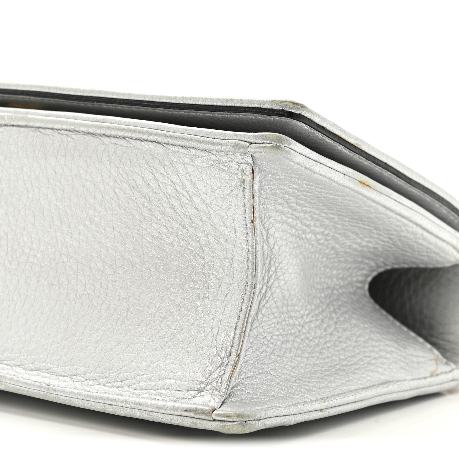 Metallic Grained Calfskin D1ORama Wallet on Chain Pouch Silver