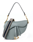 Grained Calfskin Saddle Bag With Strap Stone Grey