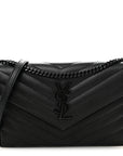 Grain De Poudre Matelasse Chevron Monogram Monochrome Envelope Chain Wallet Black