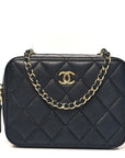Lambskin Quilted Small Trendy CC Camera Case With Chain Navy