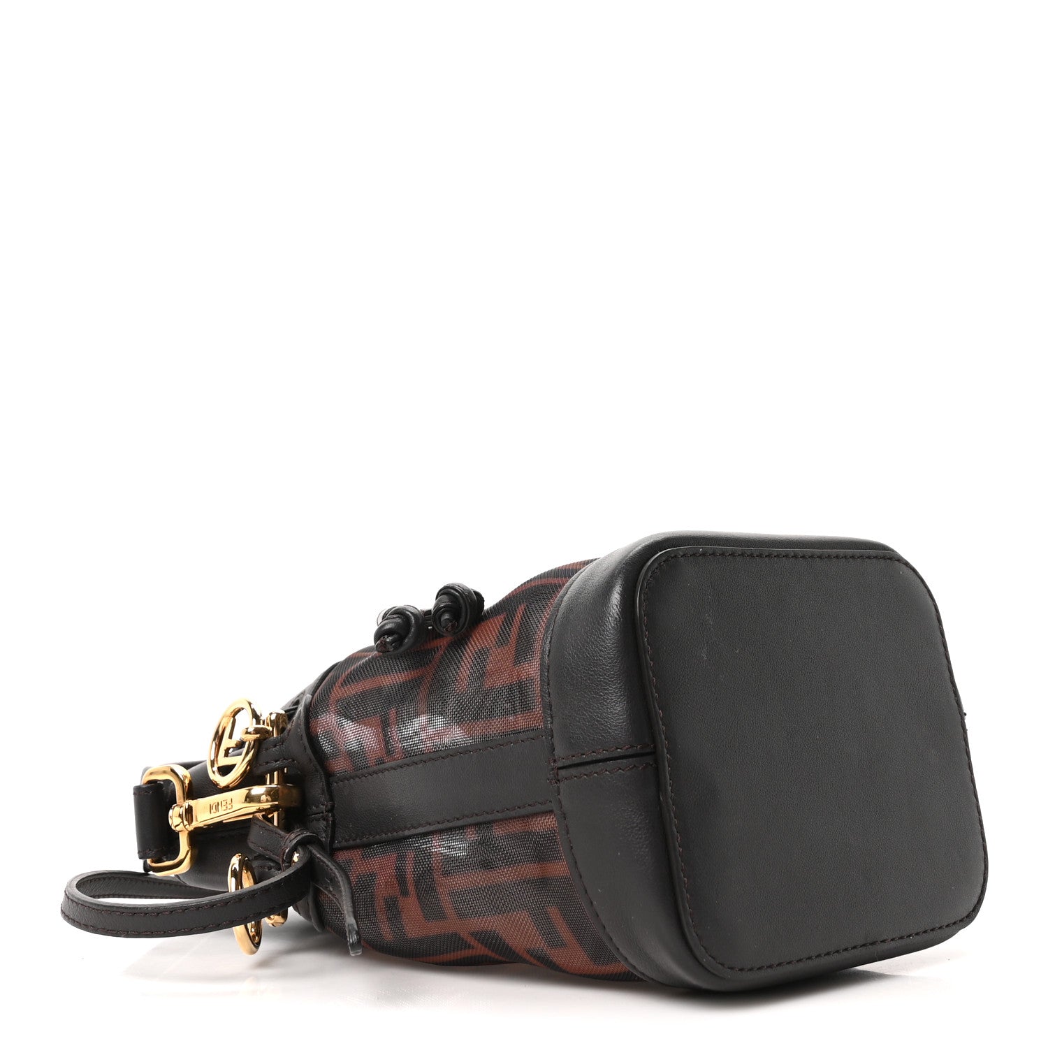 Mesh Vitello Grace F is FNDI FF 1974 Mini Mon Tresor Bucket Bag Marrone Black Ebano