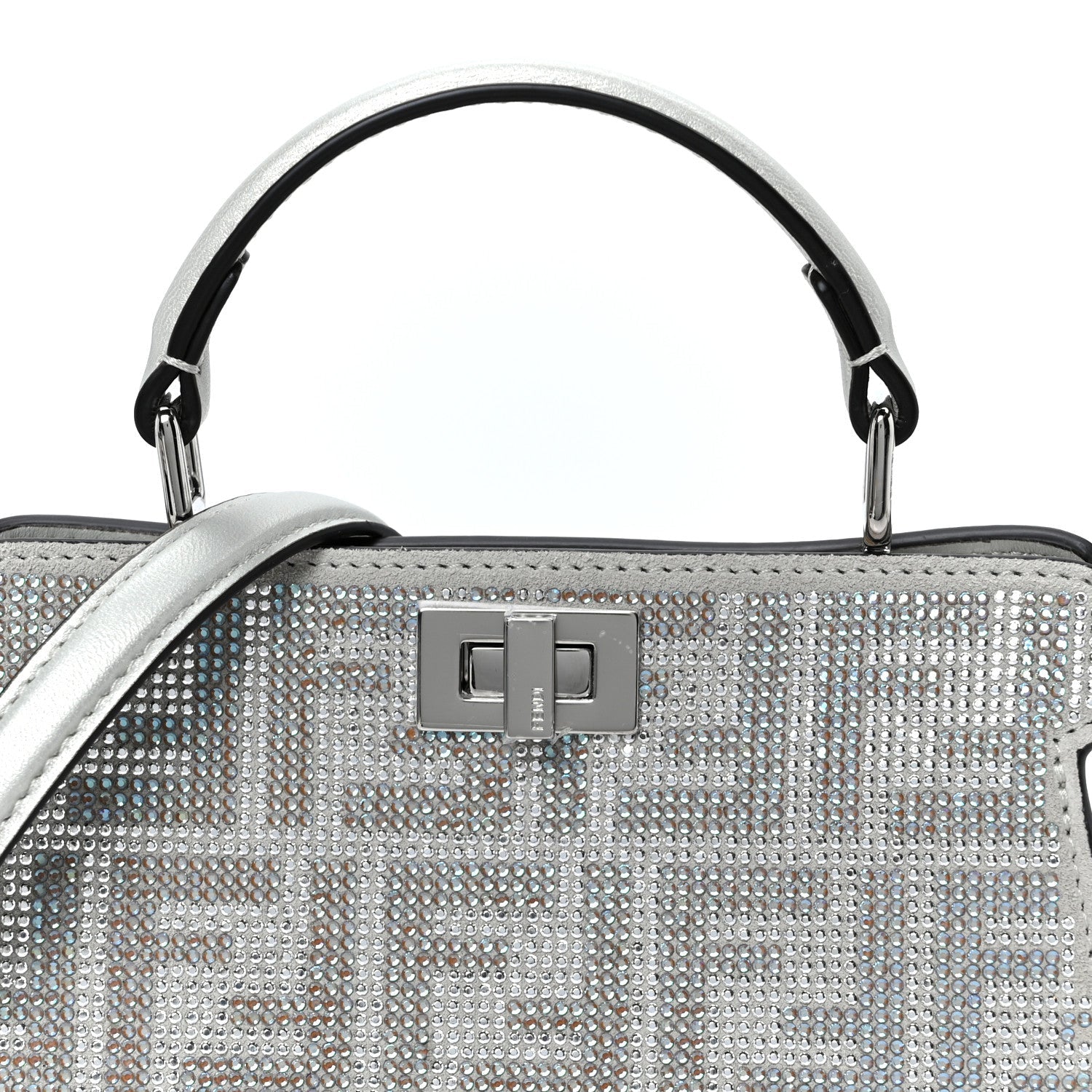 Iridescent Crystal Vitello Laminato Suede FF Petite Peekaboo I SEE U Satchel Cappuccino