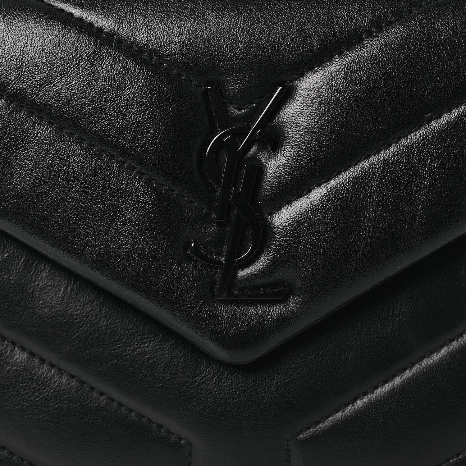 Calfskin Y Quilted Monogram Monochrome Toy Loulou Crossbody Bag Black