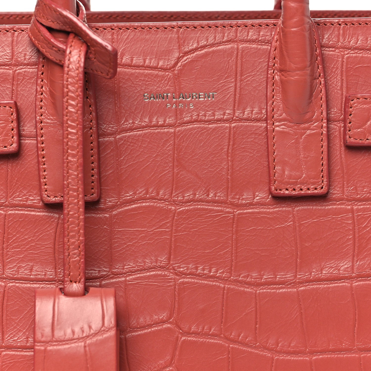 Calfskin Crocodile Embossed Nano Sac De Jour Rose Fonce