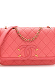 Caviar Quilted Small CC Filigree Flap Coral