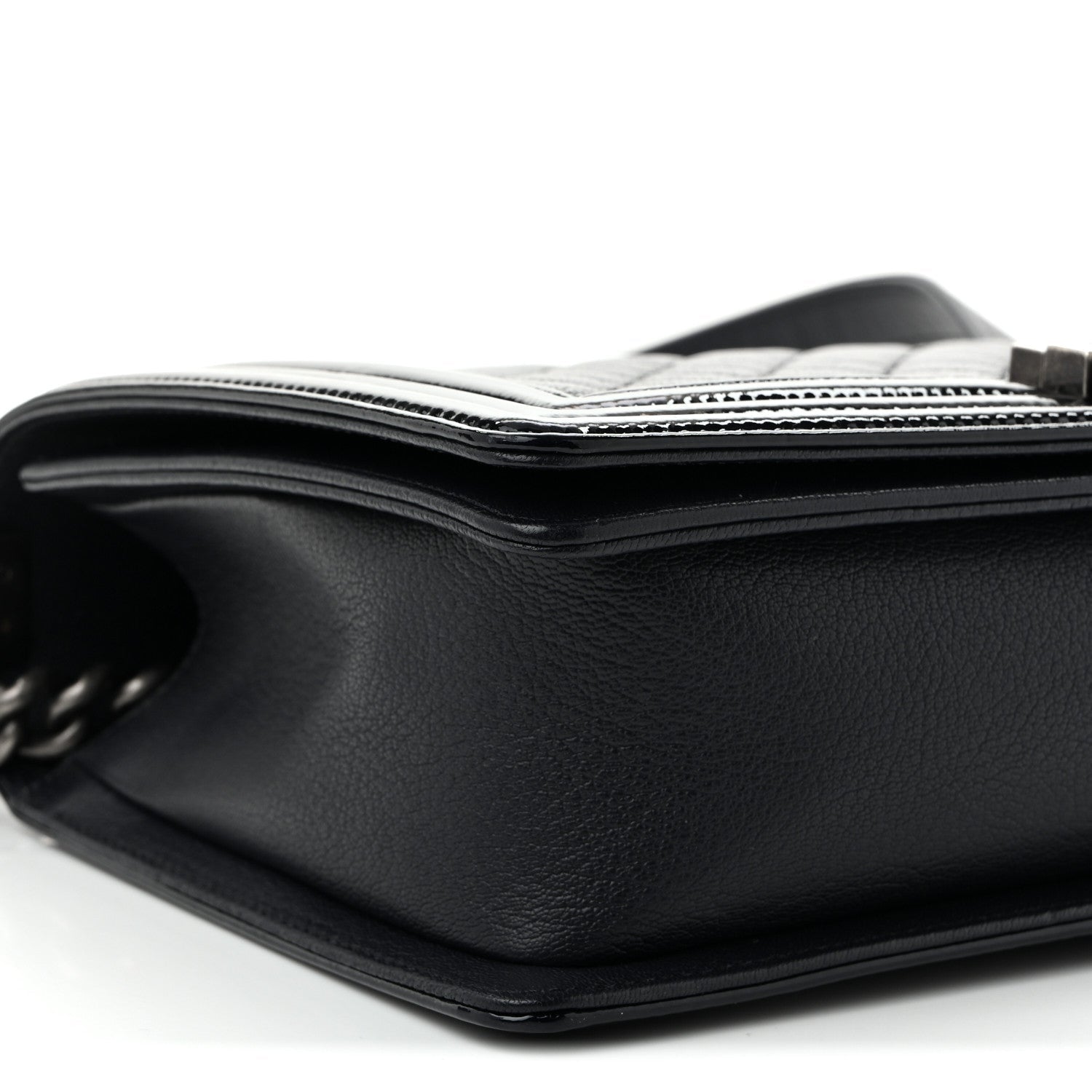 Goatskin Quilted Patent New Medium Duo Boy Flap Black