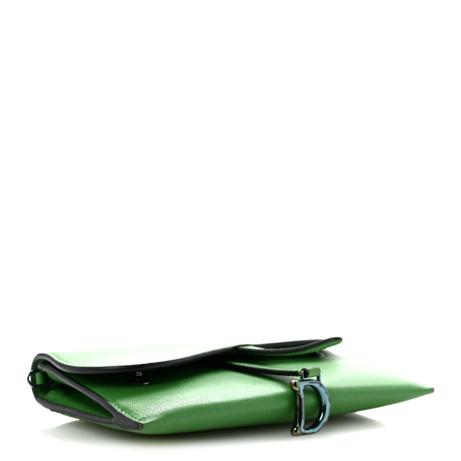 Goatskin Saddle Chain Wallet Pouch Bright Green