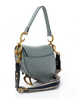 Grained Calfskin Saddle Bag With Strap Stone Grey