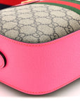 GG Supreme Monogram Textured Dollar Calfskin Web Ophidia Small Crossbody Bag Beige Ebony Fuchsia