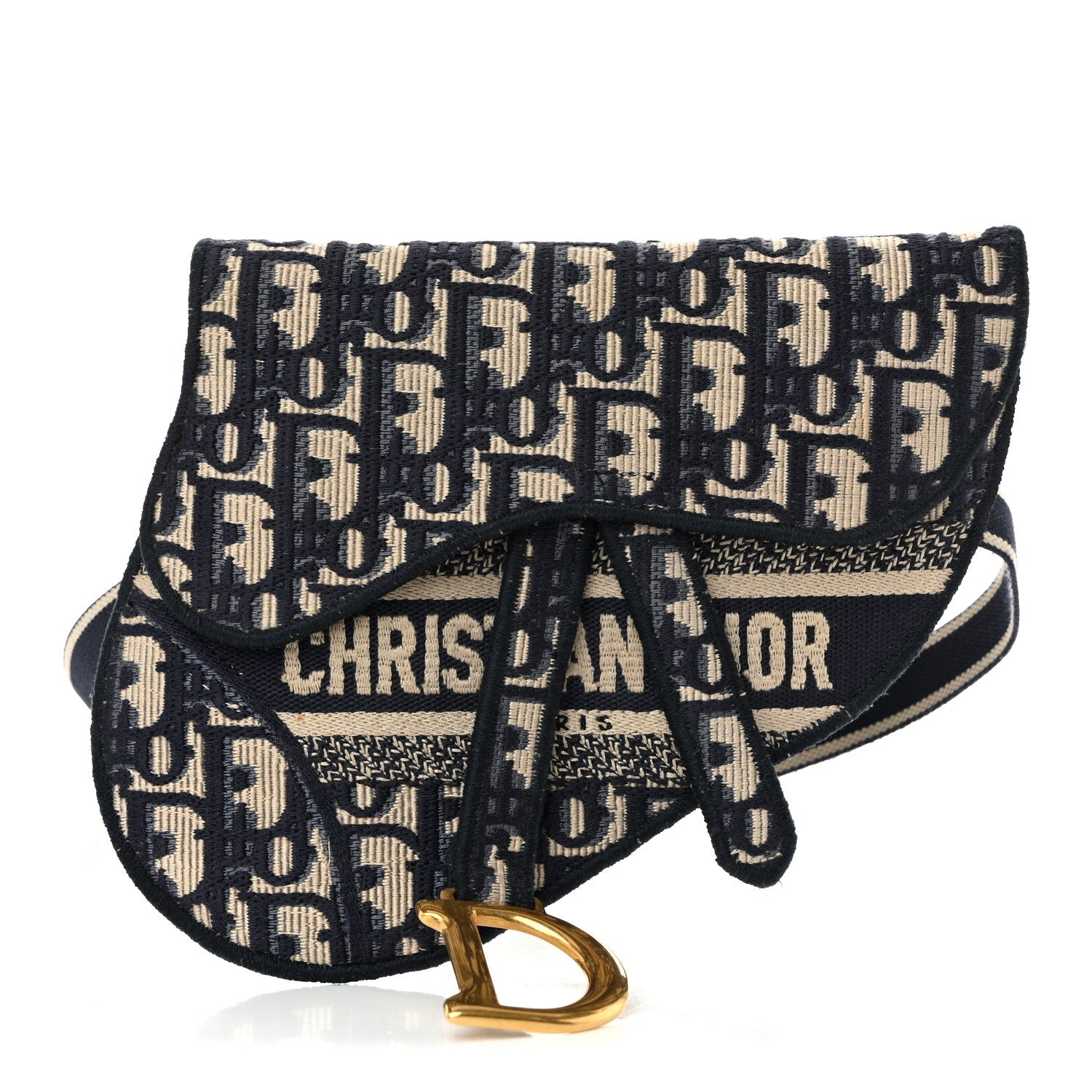 Oblique Embroidered Saddle Belt Pouch Blue