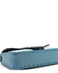 Metallic Cuoio Roma Sellerissima Nappa Sintetica Tape Stitch Mini Baguette Placca Argento