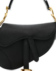 Grained Calfskin Mini Saddle Bag Black