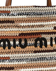Cotton Crochet Stripe Vertical Tote Bag Naturale