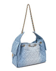 Washed Denim Quilted Small CHNL 25 Handbag Blue
