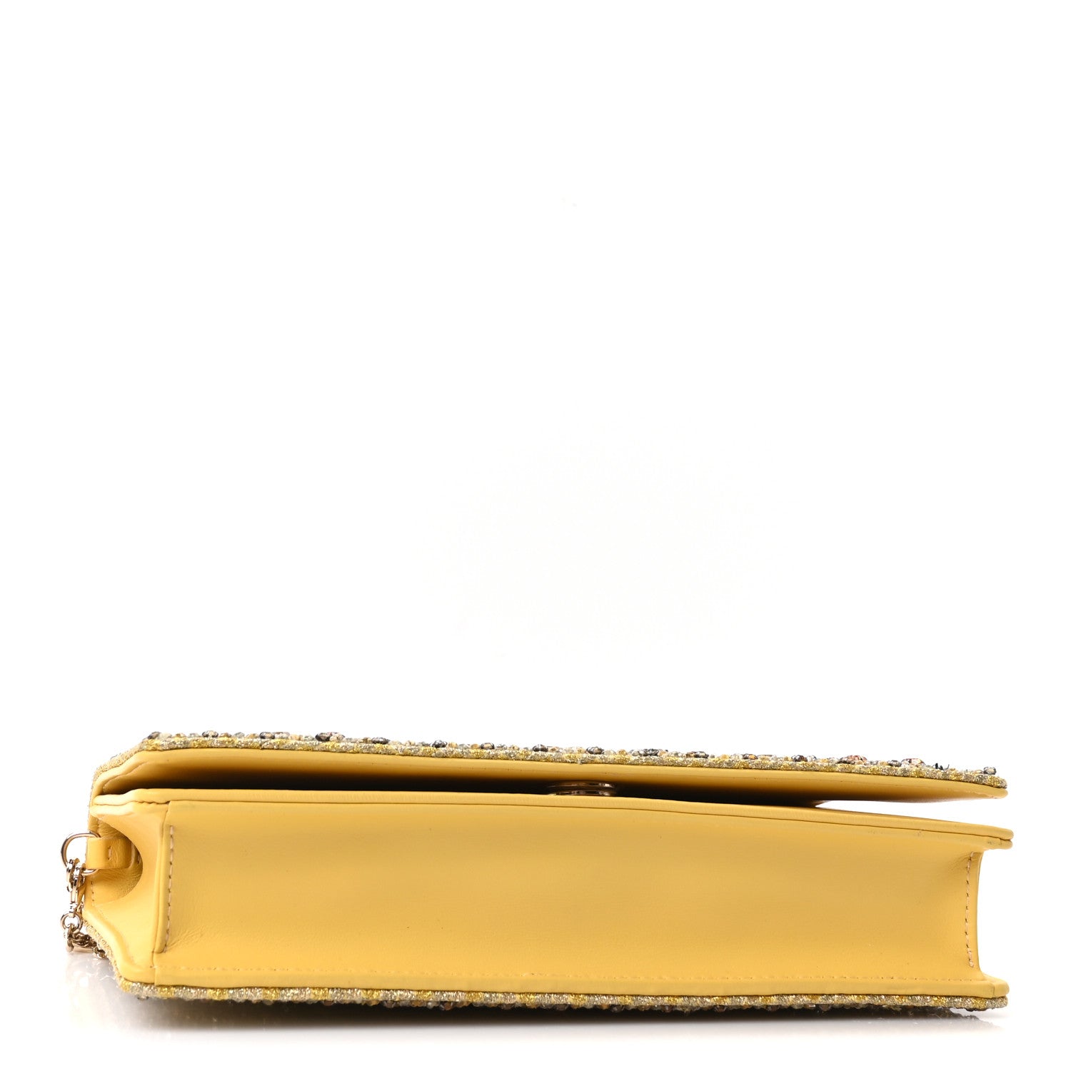 Calfskin Satin Bead Embroidery Lady D1OR Clutch Gold Yellow