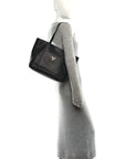 Vitello Daino Pocket Shopping Tote Black