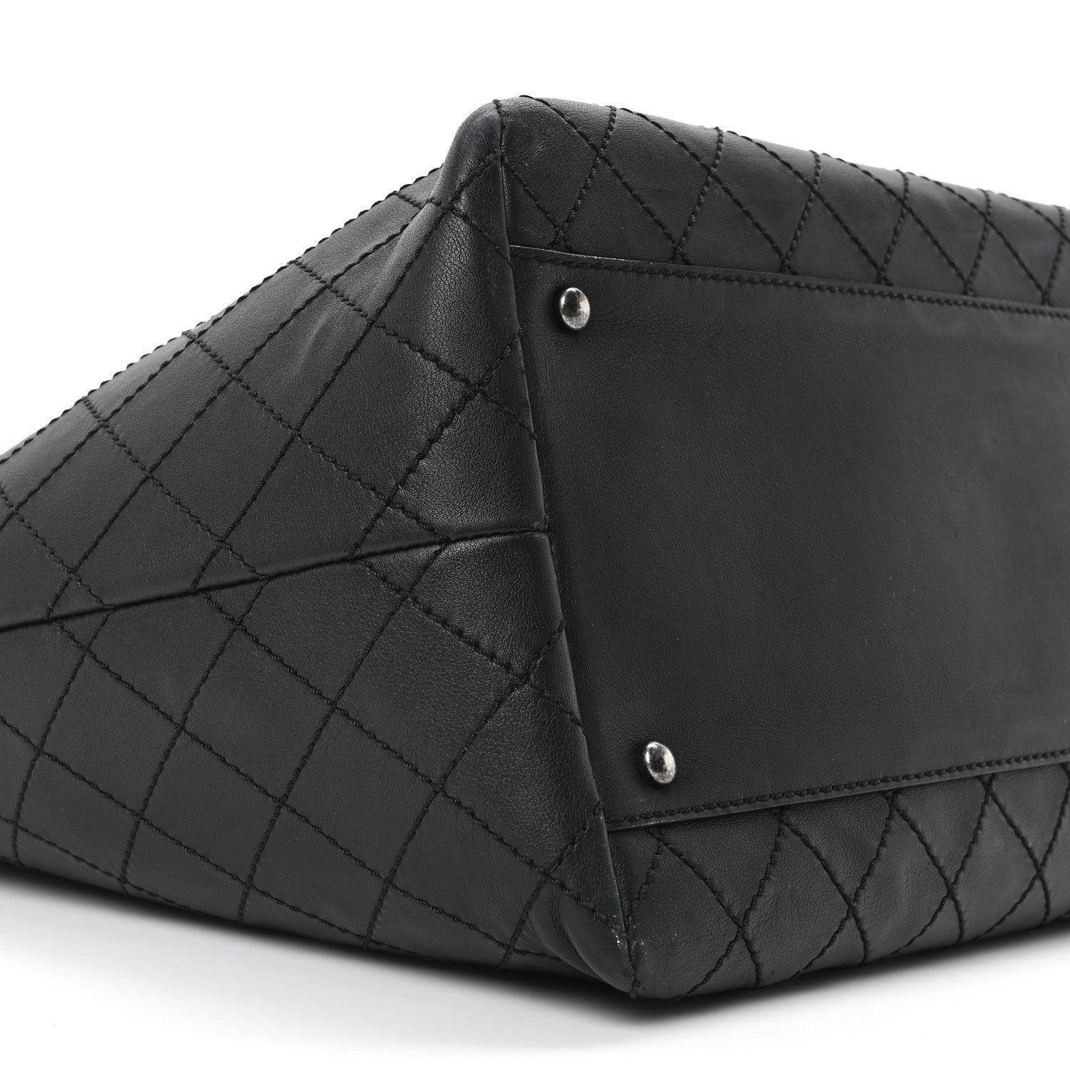 Calfskin Stitched Large Shopping Tote Black