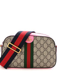 GG Supreme Monogram Textured Dollar Calfskin Web Ophidia Small Crossbody Bag Beige Ebony Fuchsia