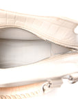 Semi Shiny Calfskin Crocodile Embossed Neo Classic Silver Hardware Nano City Crossbody White