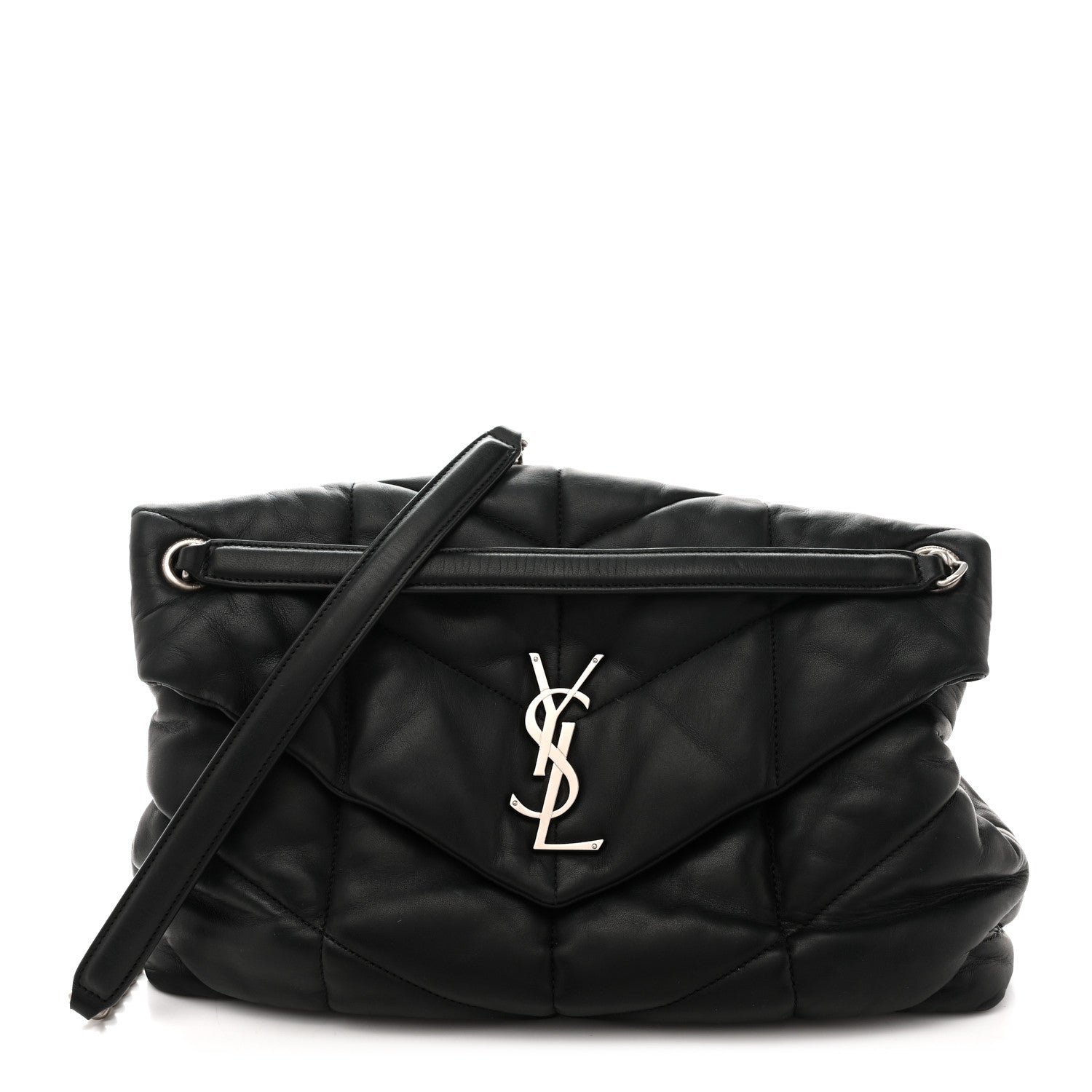 Lambskin Quilted Medium Loulou Puffer Monogram Chain Satchel Black