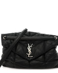 Lambskin Quilted Medium Loulou Puffer Monogram Chain Satchel Black